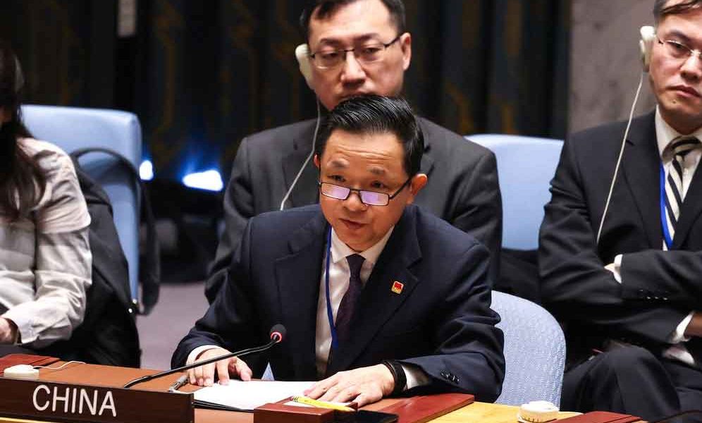 Imagen del representante permanente de China ante la ONU durante su intervención en el Consejo de Seguridad.