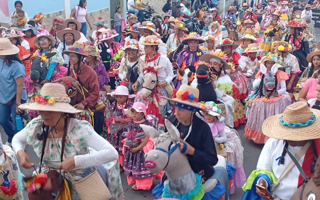 Delegación de Burriquitas Indio Sorocaima de Guaicaipuro durante su presentación en el X Encuentro Nacional de Bailadores de Burriquitas en Sanare, Lara.