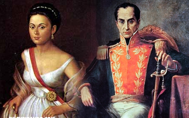 Simón Bolívar y Manuelita Sáenz: protagonistas de la Noche Septembrina, episodio que puso en jaque la Gran Colombia en 1828.
