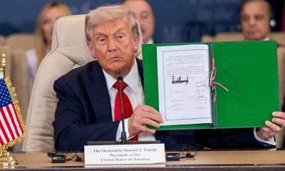 El presidente Donald Trump durante la cumbre de paz sobre la Franja de Gaza, celebrada en Sharm el Sheij, Egipto