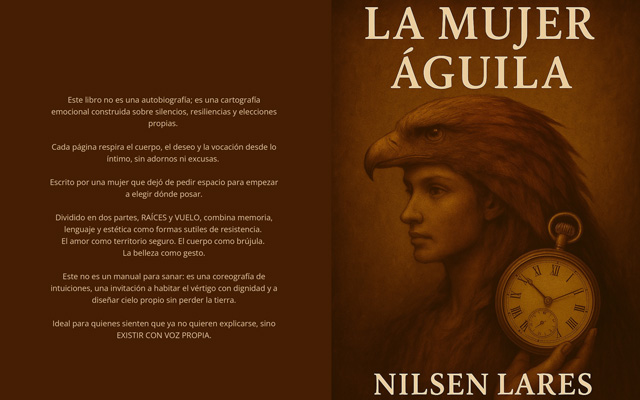Portada de "La mujer águila" de Nilsen Lares, obra que explora la autonomía femenina y el autodescubrimiento a través de prosa poética contemporánea.