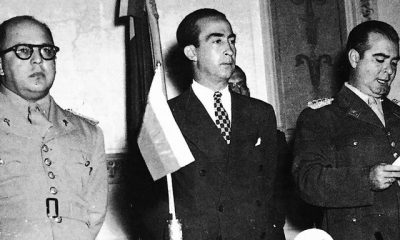 Germán Suárez Flamerich junto a Marcos Pérez Jiménez y Luis Felipe Llovera Páez durante la Junta de Gobierno.