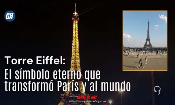 Vista nocturna de la Torre Eiffel iluminada sobre el horizonte de París. Su estructura de hierro forjado refleja el genio de Gustave Eiffel y el esfuerzo colectivo de 300 obreros.