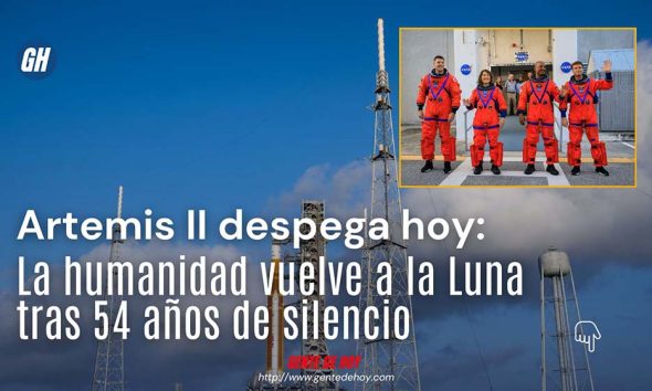 La nave espacial Orion y el cohete SLS, sobre la plataforma de lanzamiento 39B en el Kennedy Space Center de Florida, listos para el despegue de Artemis II el 1 de abril de 2026. (Crédito: NASA)