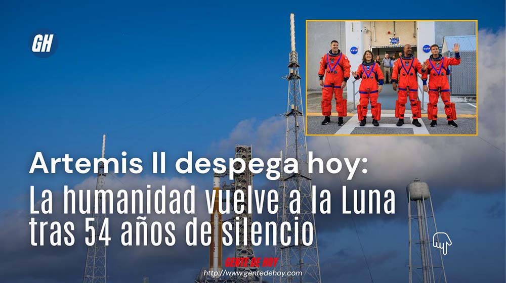 La nave espacial Orion y el cohete SLS, sobre la plataforma de lanzamiento 39B en el Kennedy Space Center de Florida, listos para el despegue de Artemis II el 1 de abril de 2026. (Crédito: NASA)