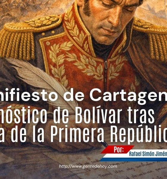 Simón Bolívar redacta en Cartagena de Indias el Manifiesto de 1812, documento clave donde analiza las causas del colapso de la Primera República venezolana.