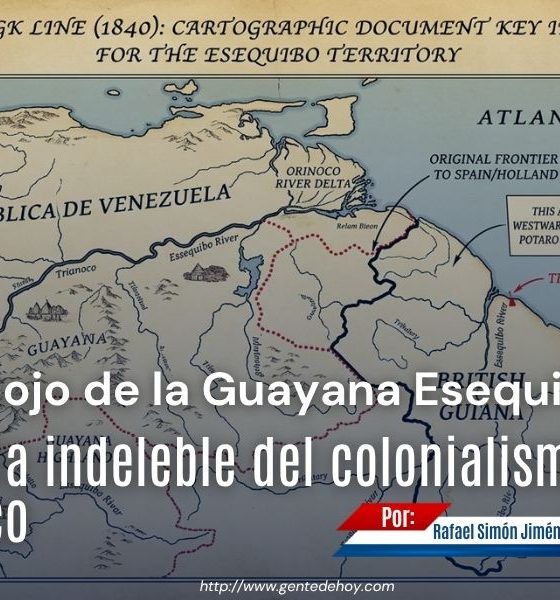 Mapa histórico de la Línea Schomburgk (1840), documento cartográfico clave que alteró las fronteras originales de Venezuela para justificar las ambiciones británicas sobre el territorio esequibo.