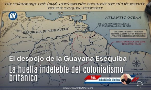 Mapa histórico de la Línea Schomburgk (1840), documento cartográfico clave que alteró las fronteras originales de Venezuela para justificar las ambiciones británicas sobre el territorio esequibo.