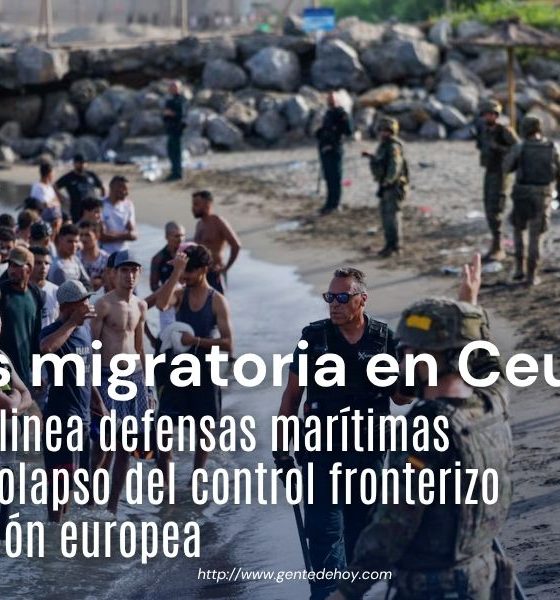 Efectivos militares y de la Guardia Civil despliegan barreras flotantes de contención marítima en las costas de Ceuta tras la llegada masiva de personas