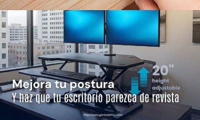 Con solo un soporte para levantar la computadora y una barra de luz, cualquier mesa pequeña se convierte en un espacio cómodo para trabajar sin dolor