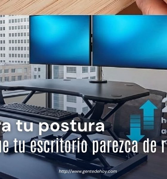 Con solo un soporte para levantar la computadora y una barra de luz, cualquier mesa pequeña se convierte en un espacio cómodo para trabajar sin dolor